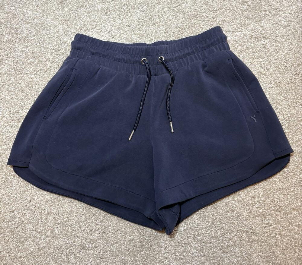 Yogalicious Wash Softlite Monaco Shorts Womens XS Navy Blue Drawstring Pockets
